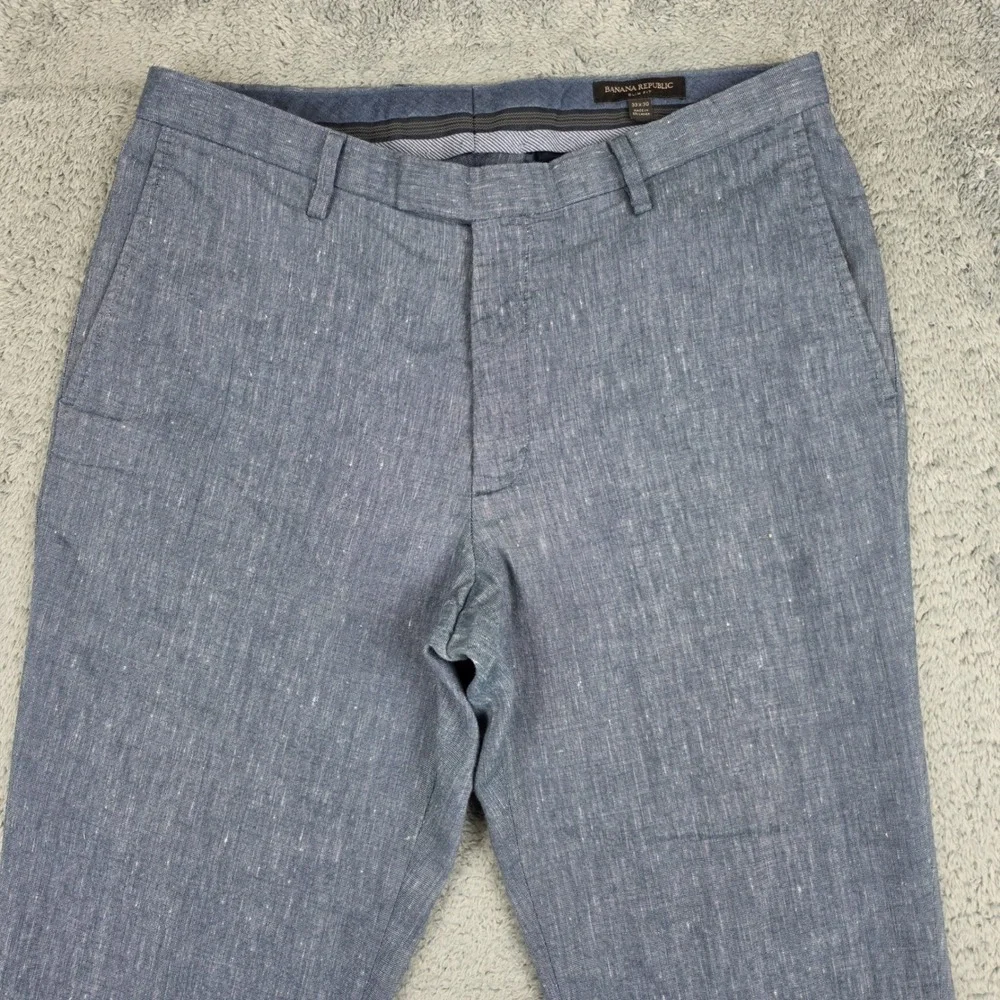 Banana Republic Linen Blend Pants Mens 33x30 Blue Slim Fit Slub Flat Front Chino